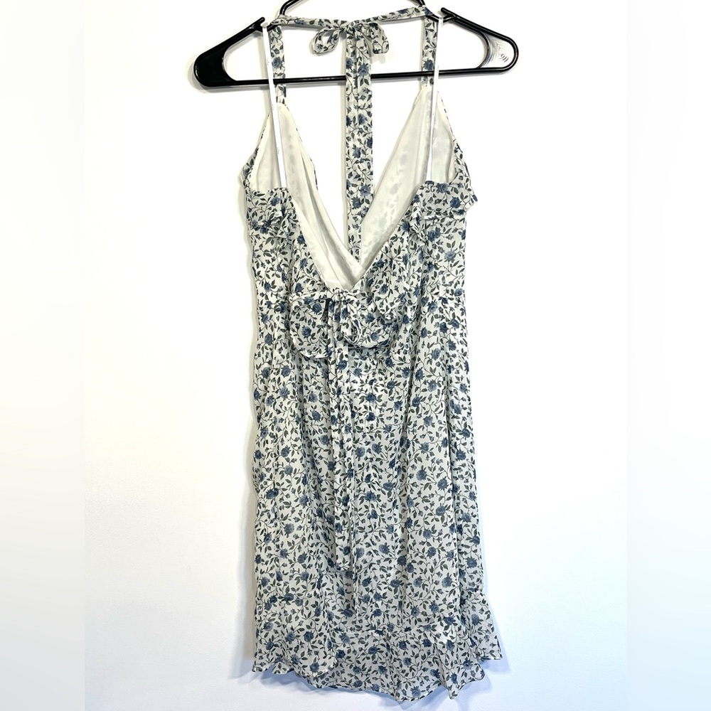 Lulus boho floral backless sundress halter neck ruched front ruffle detail large - Picture 6 of 6